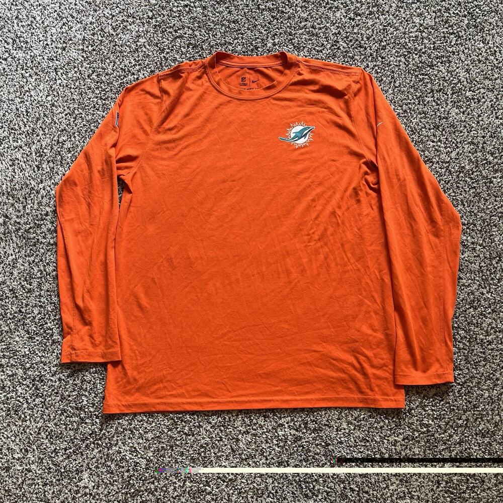 Nike Miami Dolphins NFL Mens Large Dri-Fit Long Sleeve Orange Shirt Large